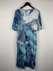 Marble Print Short Sleeve Dress with Pockets