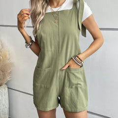 Solid Knot Strap Jumpsuit with Patched Pockets