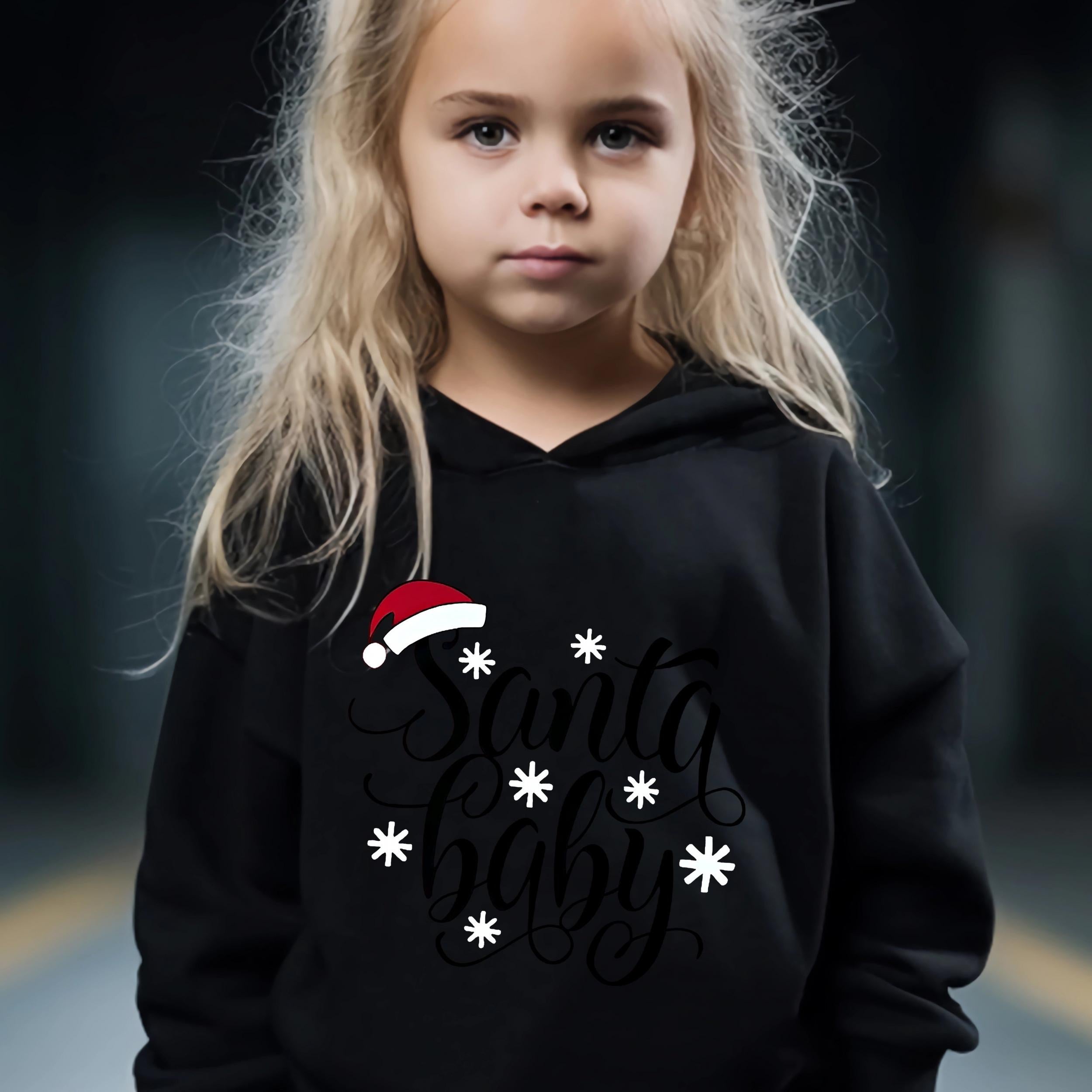 Cartoon Santa Baby Hooded Sweatshirt & Sweatpants Set for Girls