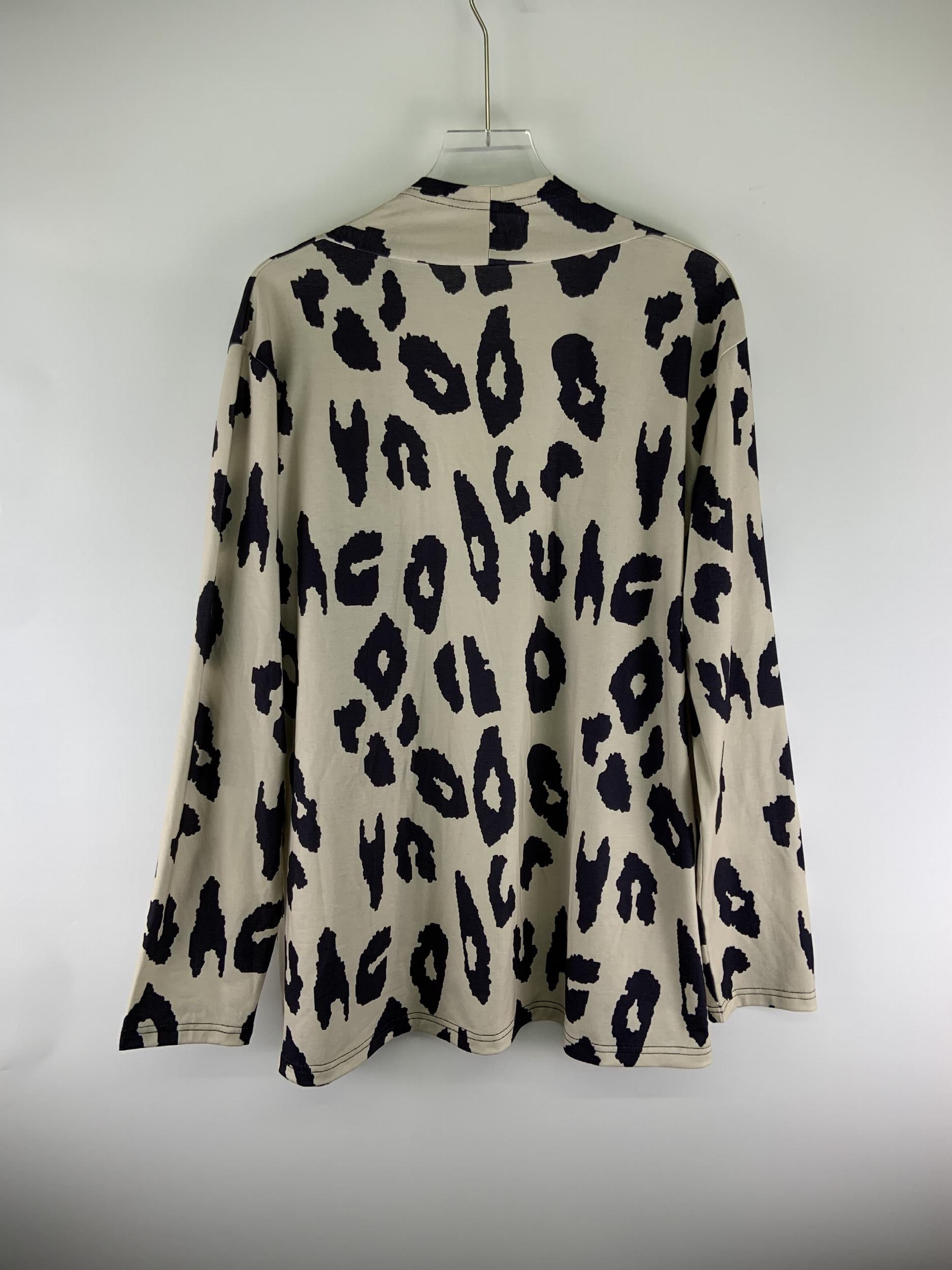 Leopard Print Long Sleeve Open Front Cardigan With Pockets