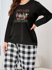 Women's Plus Christmas Lounge Set Long Sleeve Tee & Plaid Pants Pajamas