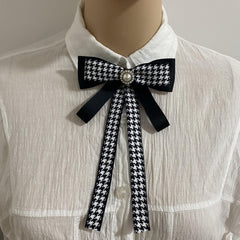 Houndstooth Bow Tie Double Layer Brooch Neck Ties