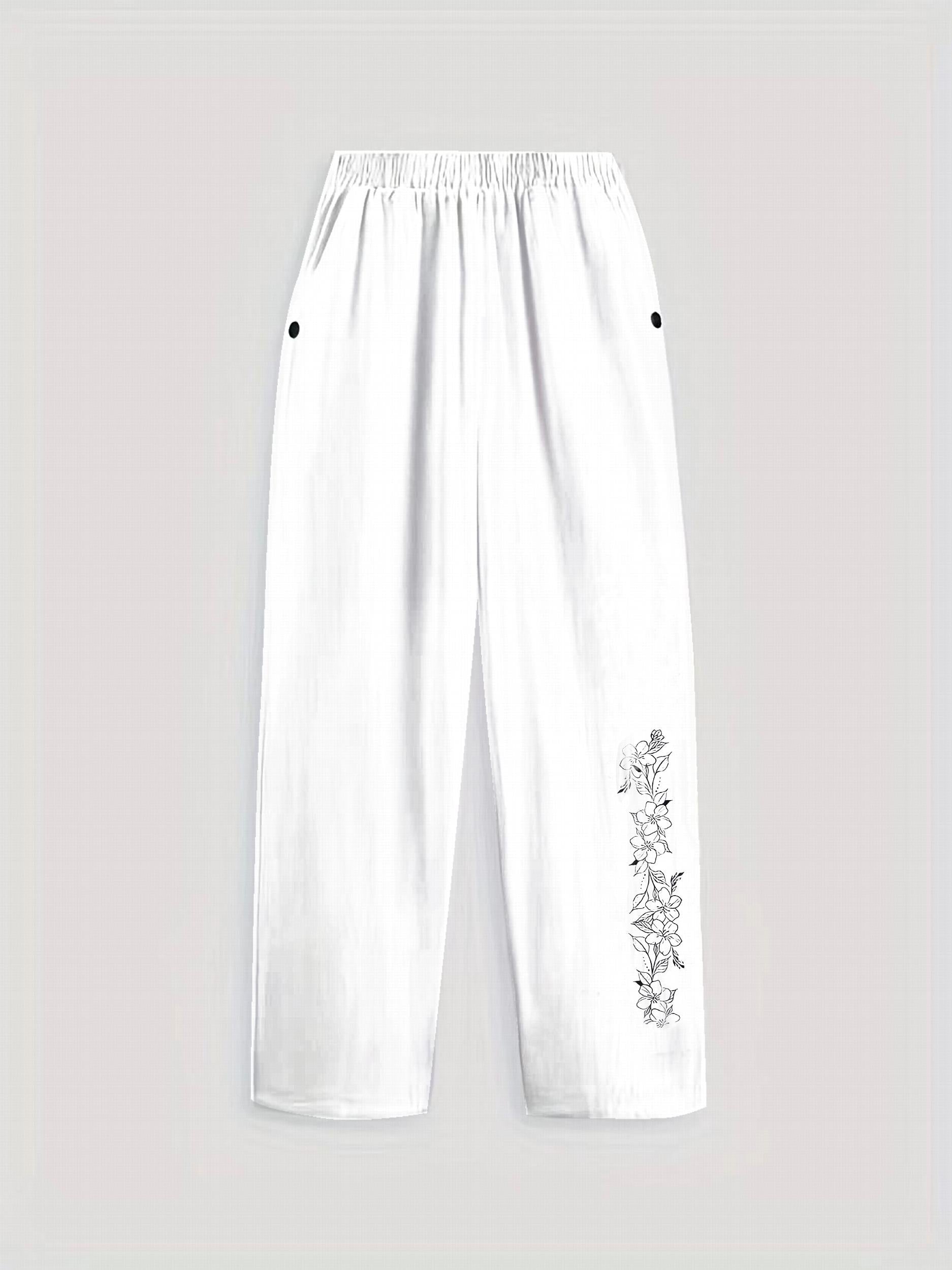 Floral Print Elastic Waist Pants for Women