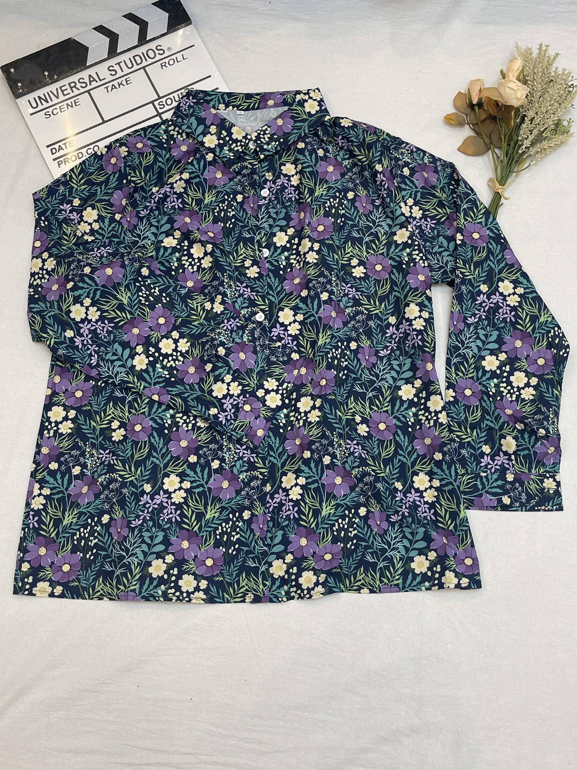 Casual Blouse Women's Plus Floral Print Long Sleeve
