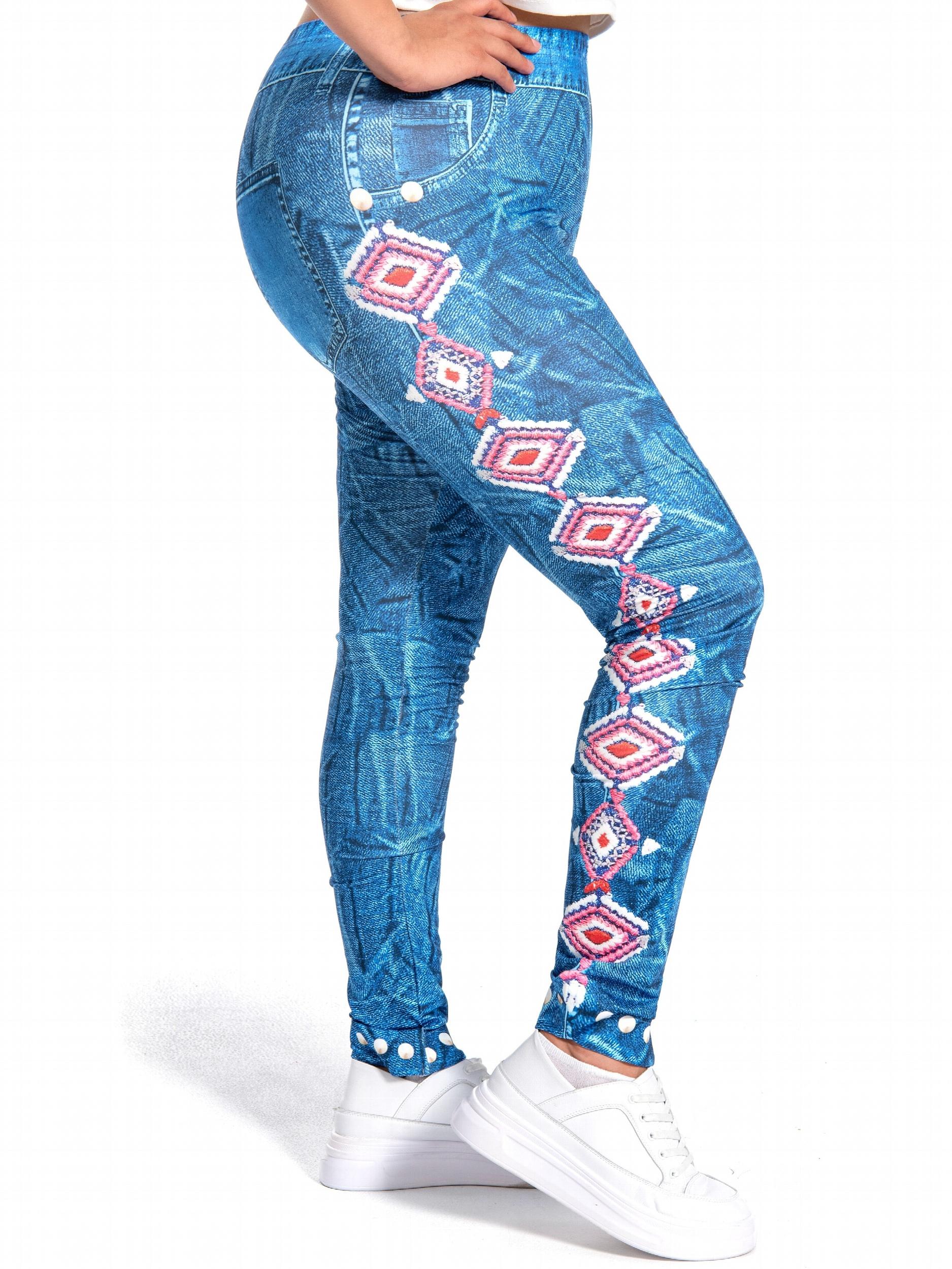 Women's Plus Geometric & Denim Print Skinny Leggings