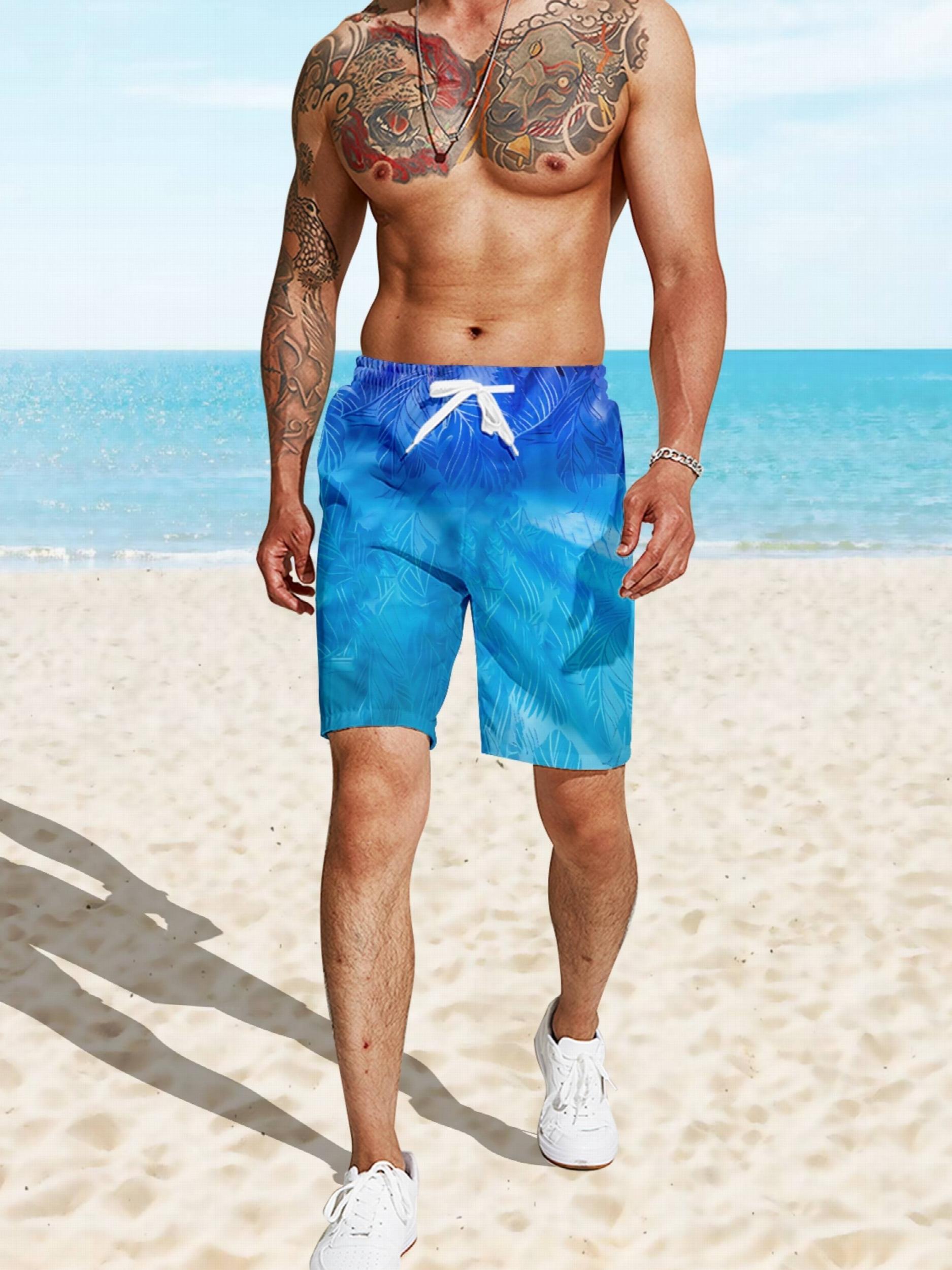 Hawaii Tropical Leaf Print Beach Shorts Quick Drying