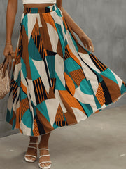 Pleated Geo Print High Waist Skirt - Boho Style