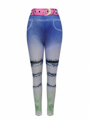 Printed Faux Jeans Yoga Leggings High Stretch
