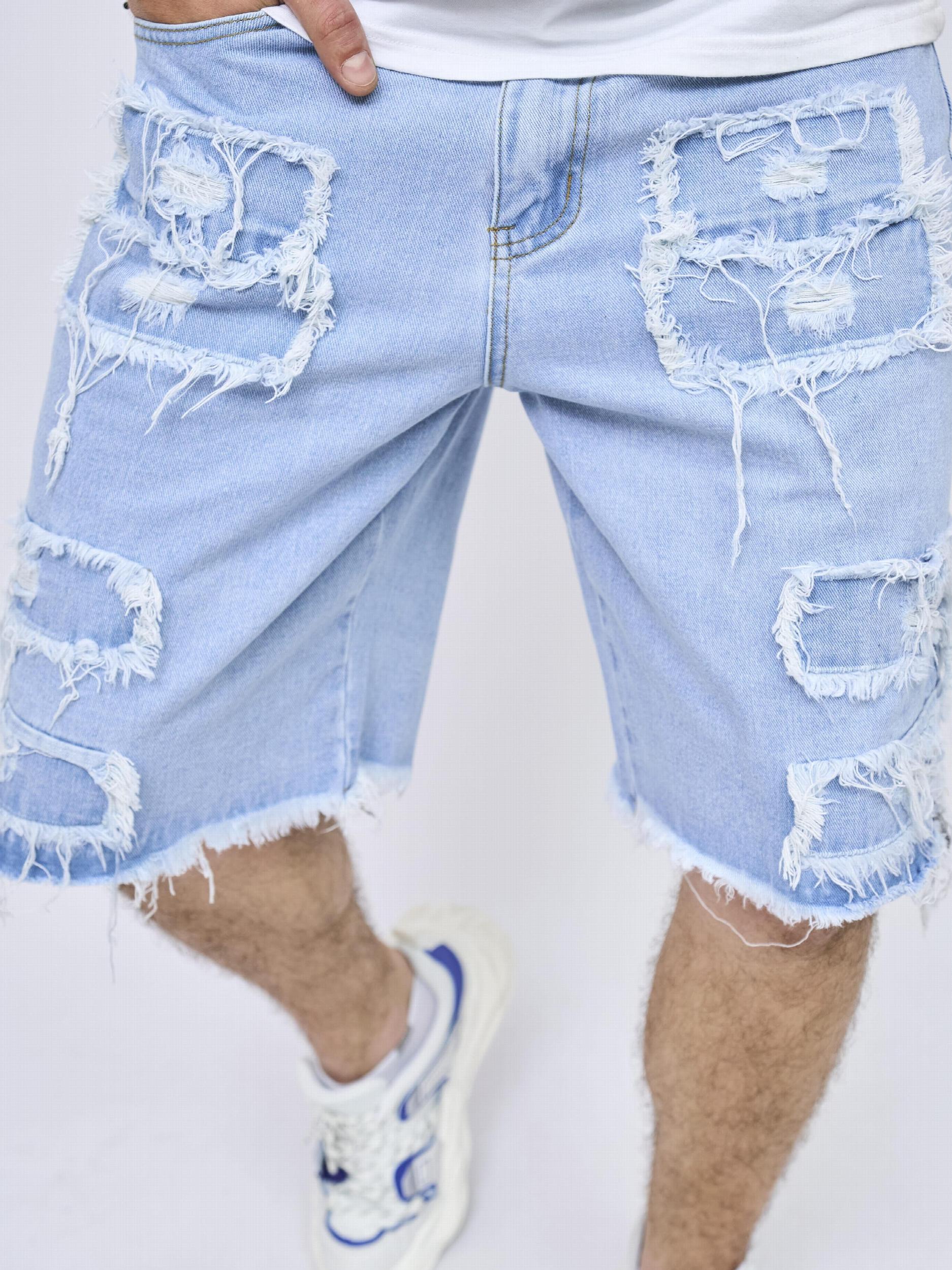 Tassels Decoration Ripped Denim Shorts Mens Casual Street Style Loose Fit