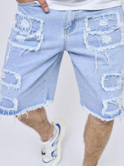 Tassels Decoration Ripped Denim Shorts Mens Casual Street Style Loose Fit