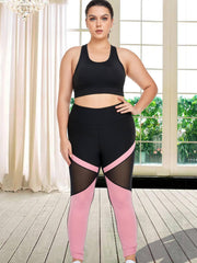 Colorblock Insert Mesh Yoga Leggings with Wide Waistband