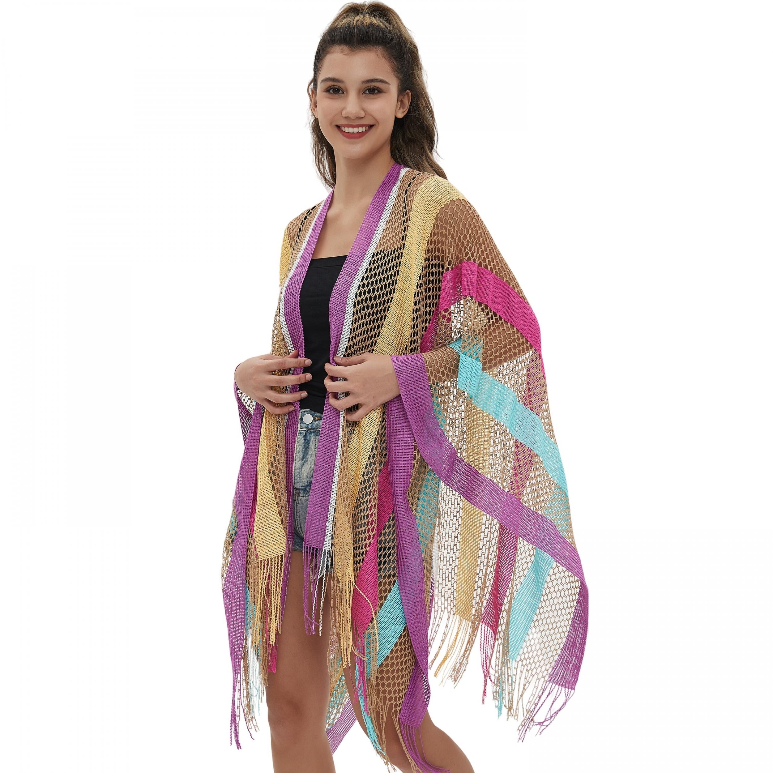 Rainbow Striped Bikini Cover Up Sunscreen Cardigan LGBT Pride Wrap Shawls