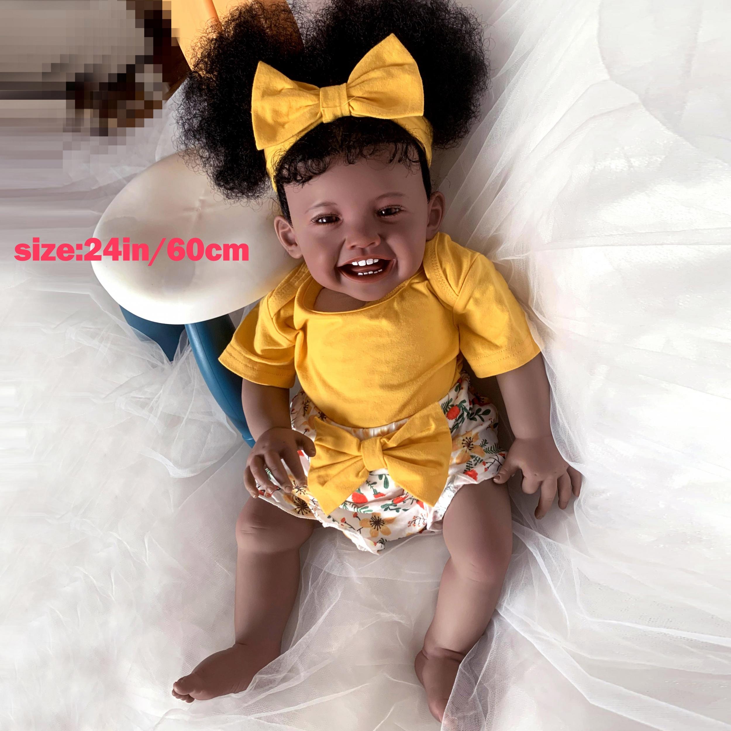 24in Reborn Baby Girl Doll Dark Brown Newborn Toddler Doll