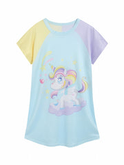 Girls Unicorn Graphic Nightdress Comfortable Casual Nightgown Summer Clothes