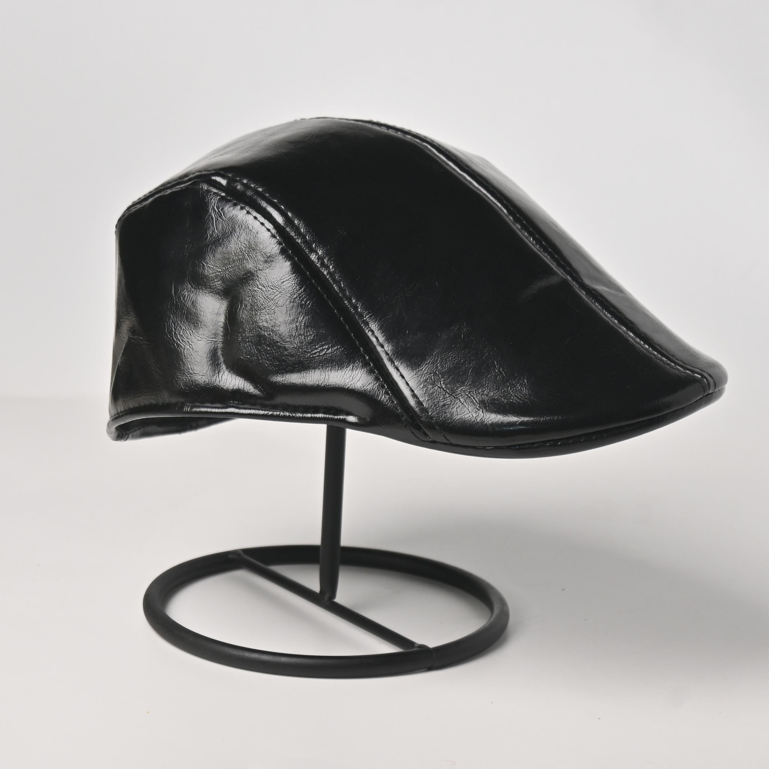 Men's Leather Beret Outdoor Street Solid Hat Vintage Newsboy Hat