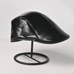Men's Leather Beret Outdoor Street Solid Hat Vintage Newsboy Hat