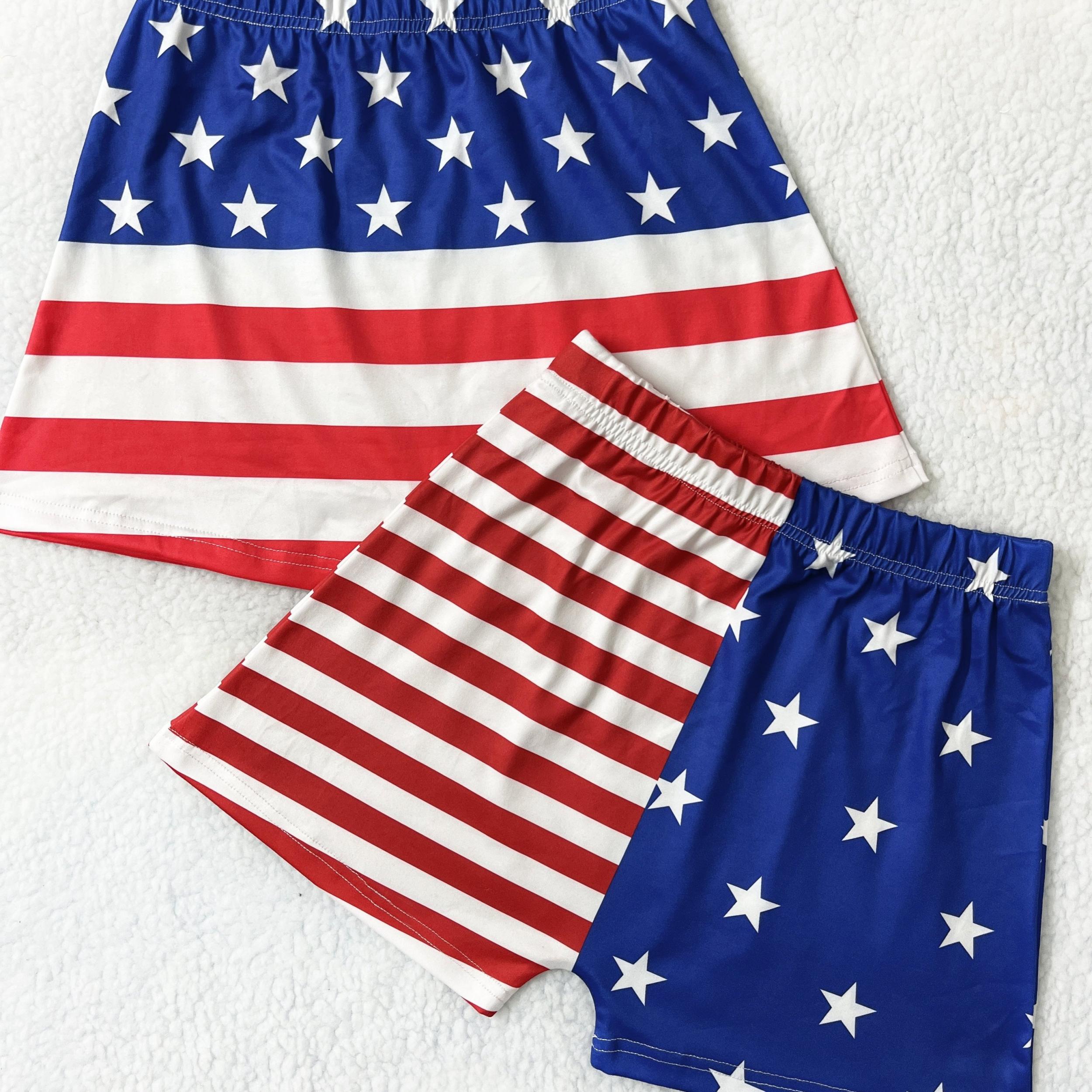 American Flag Print Shorts 2 Pack Sexy Elastic Waist Independence Shorts