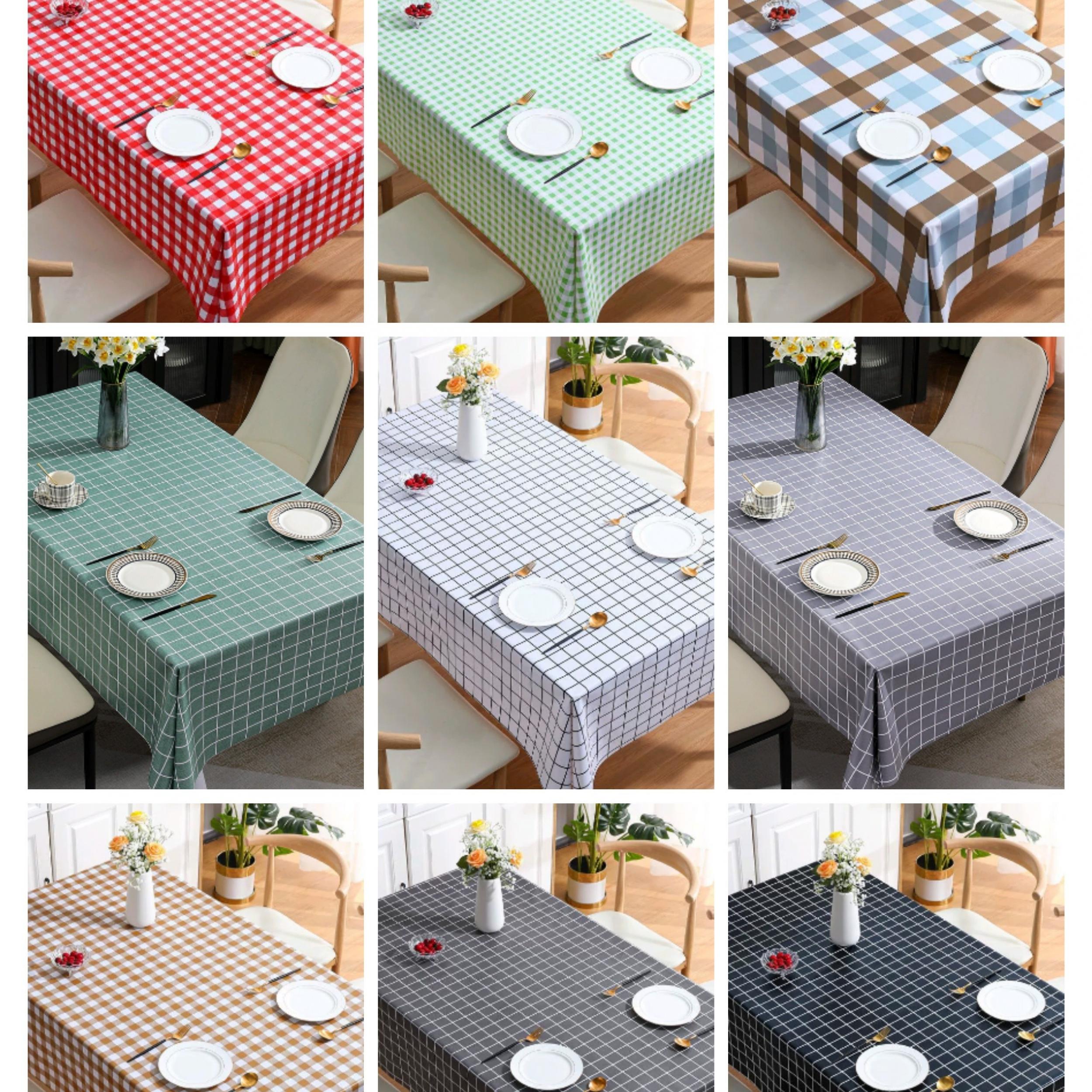 Plastic Tablecloth Straight Edge Plaid Tablecover PVC Lattice - Waterproof