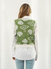Mushroom Print Vest Casual Sleeveless V Neck Women's Clothing