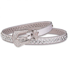 Y2K Rhinestone PU Belt Hip Hop Jeans Pin Buckle Western Cowboy Cowgirl Belts