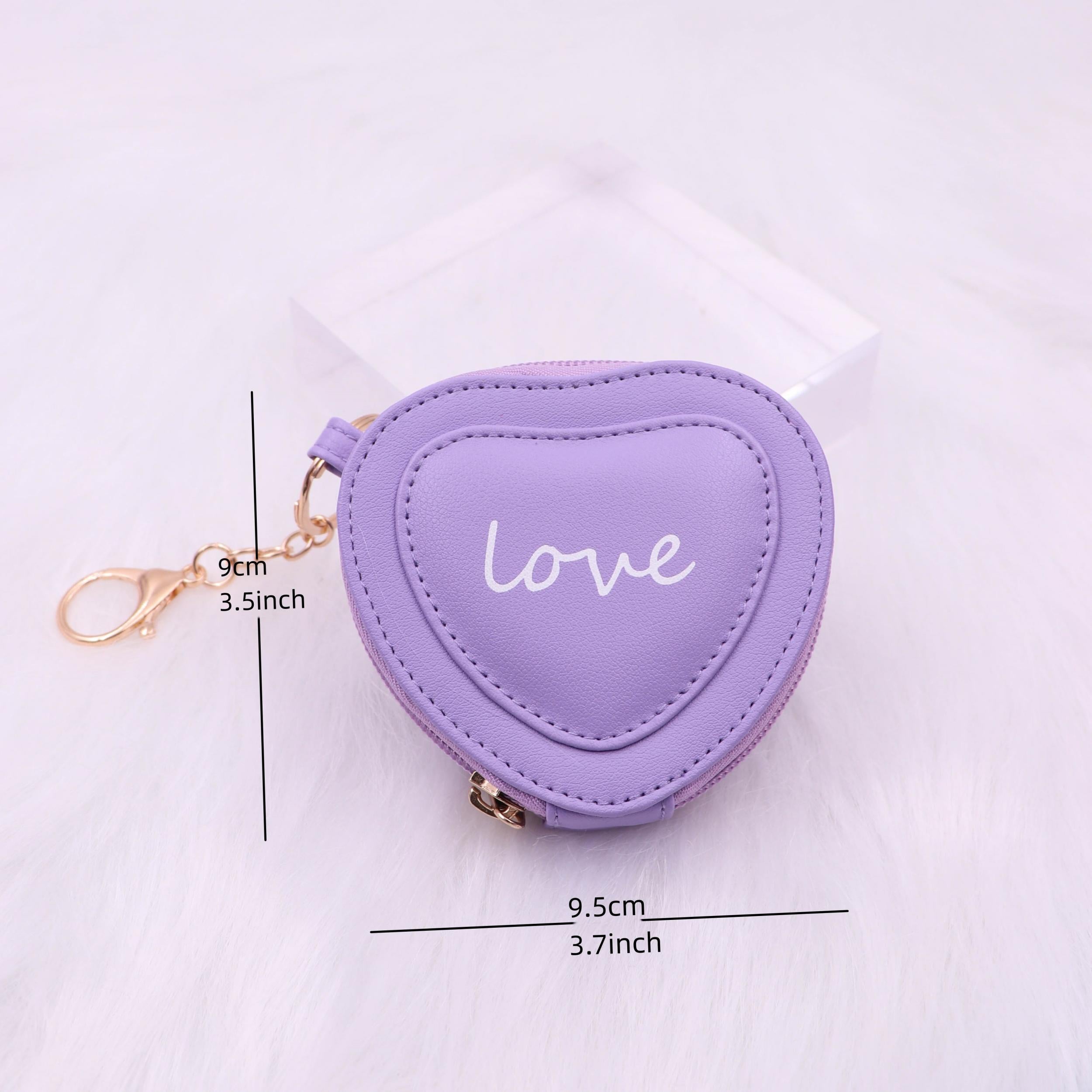 Heart Shape Letter Coin Purse Mini PU Leather Keychain
