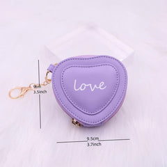 Heart Shape Letter Coin Purse Mini PU Leather Keychain