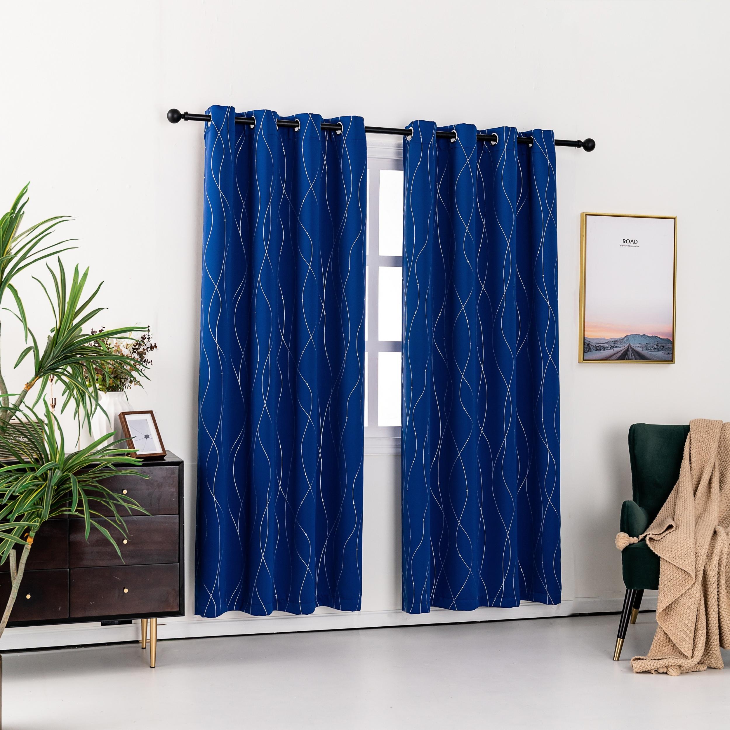 Eyelet Thermal Blackout Curtain Wave Line Dots Bedroom Living Room Decor