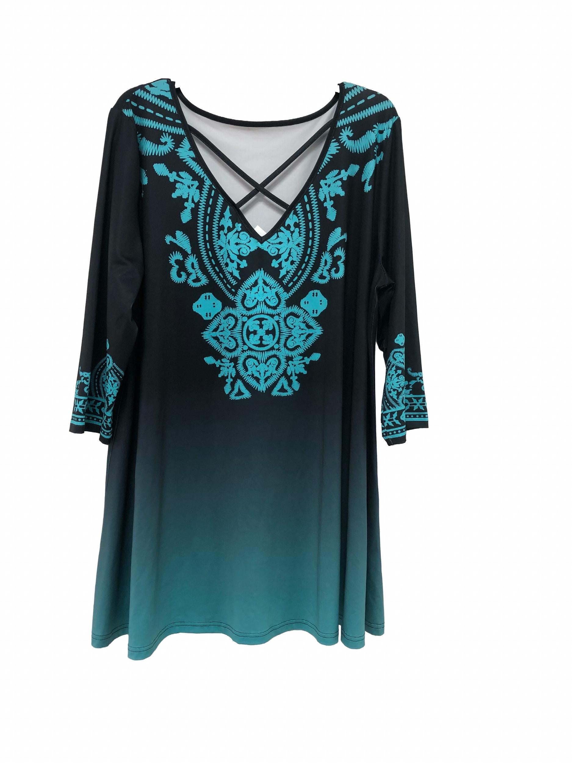 Casual Blouse Women's Plus Embroidery Print Long Sleeve