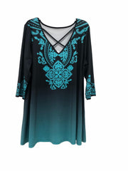 Casual Blouse Women's Plus Embroidery Print Long Sleeve