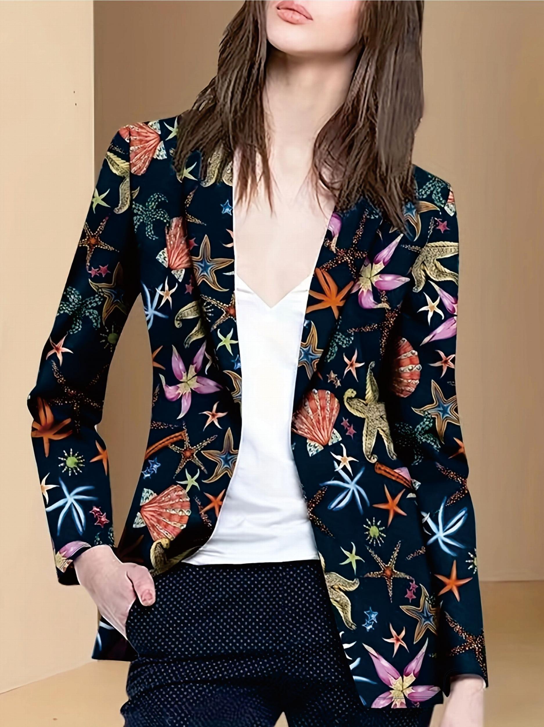 Starfish Print Open Front Blazer