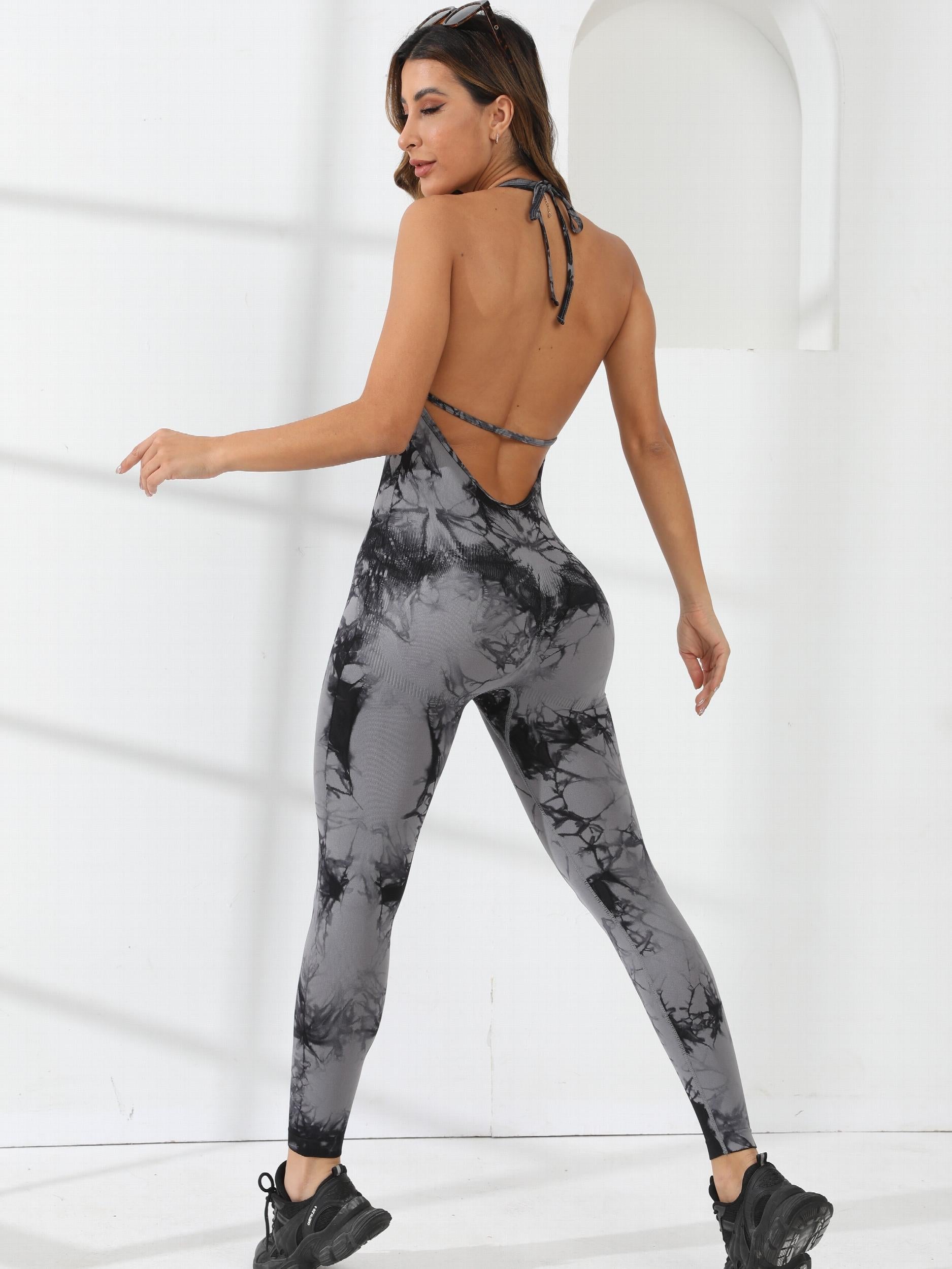 Tie Dye Yoga Jumpsuit Backless Sports Bodysuit Women's Activewear