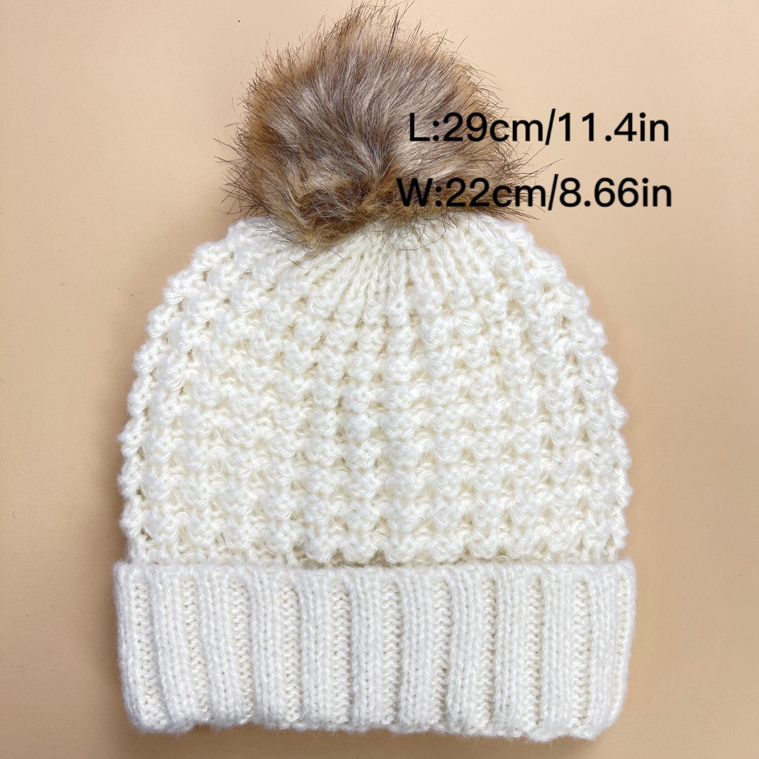Gray Pom Pom Decor Beanie Ribbed Knitted Knit Hat Thick Warm Ski Hats For Women