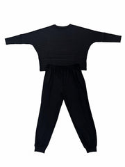 Solid Ribbed Top & Pants Set, Long Sleeve Round Neck, Casual 2-Piece