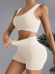 Solid Ribbed Activewear Set for Enhanced Workout Performance