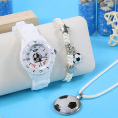 3pcs Boys' Quartz Watch Set Sports Silicone Strap Football Watch and Brace
