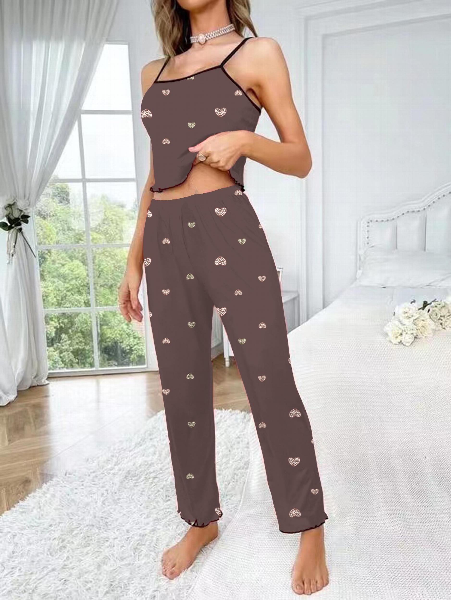 Heart Print Pajama Set Cami Top & Pants
