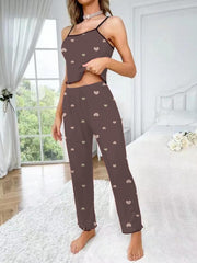 Heart Print Pajama Set Cami Top & Pants