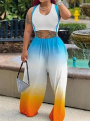 Sexy Halter Neck Crop Top & Ombre Print Jumpsuit Set