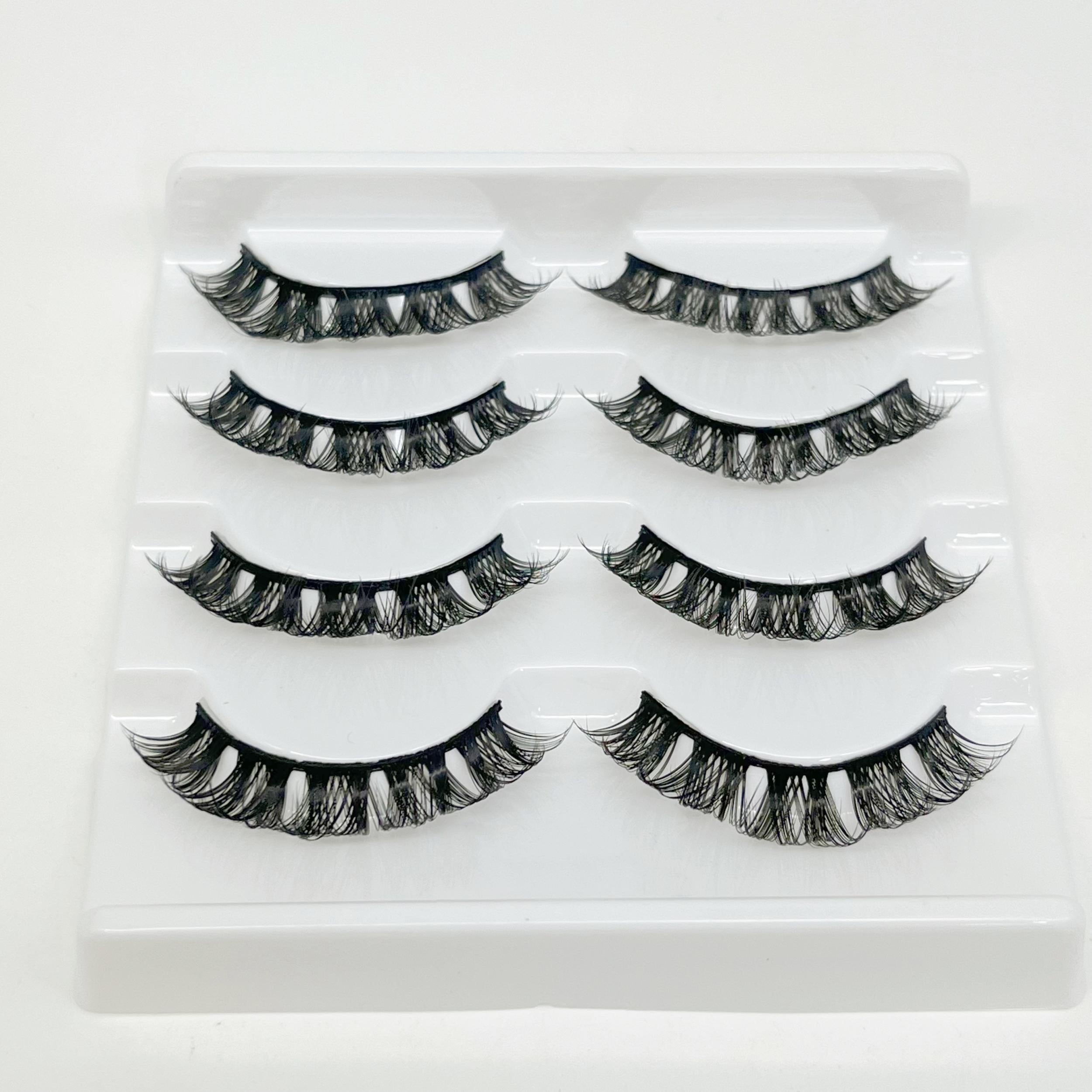 4 Pairs D Curling 12mm False Eyelashes Natural Look Thick Wispy Lashes