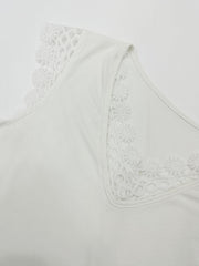 Floral Lace Trim Ribbed Tank Top V Neck Sleeveless Summer Top
