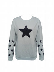 Star Print Crew Neck Pullover Sweatshirt for Women