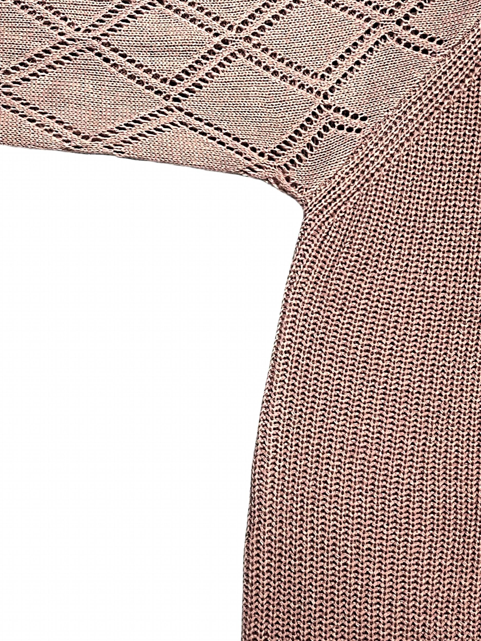 Solid Pointelle Long Sleeve V Neck Button Up Knit Cardigan