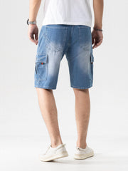 Men's Distressed Denim Shorts with Flap Pockets
