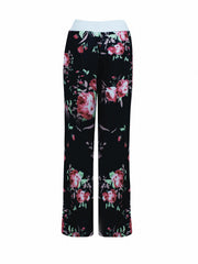 Floral Print Drawstring Pants High Waist Wide Leg