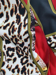 Colorblock Leopard Paisley Romper Off Shoulder Lantern Sleeve