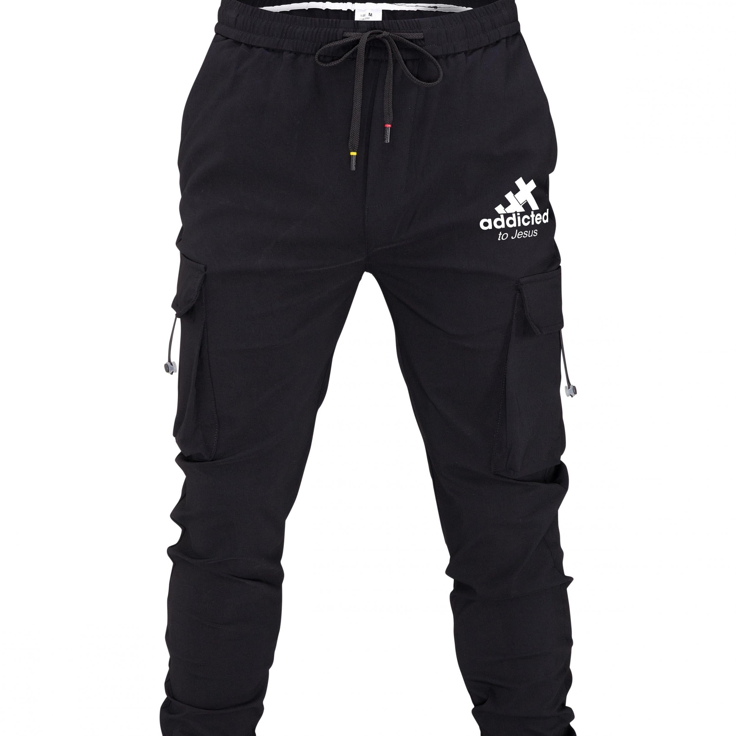 Men's Addicted Print Cargo Pants with Drawstring Pockets
