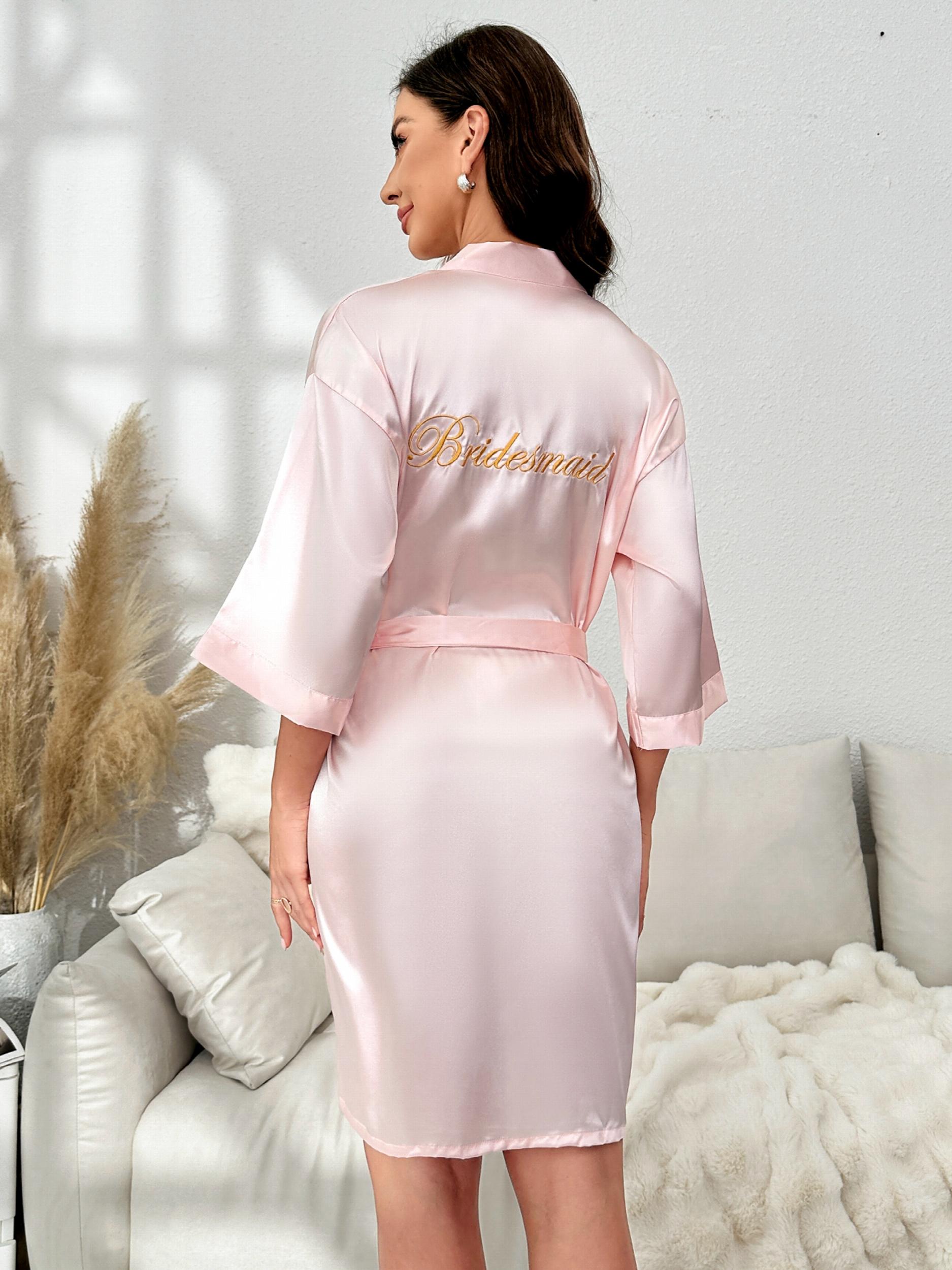 Satin Night Robe 3/4 Sleeve Lounge Robe With Belt Women's Sleepwear