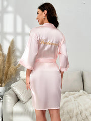 Satin Night Robe 3/4 Sleeve Lounge Robe With Belt Women's Sleepwear