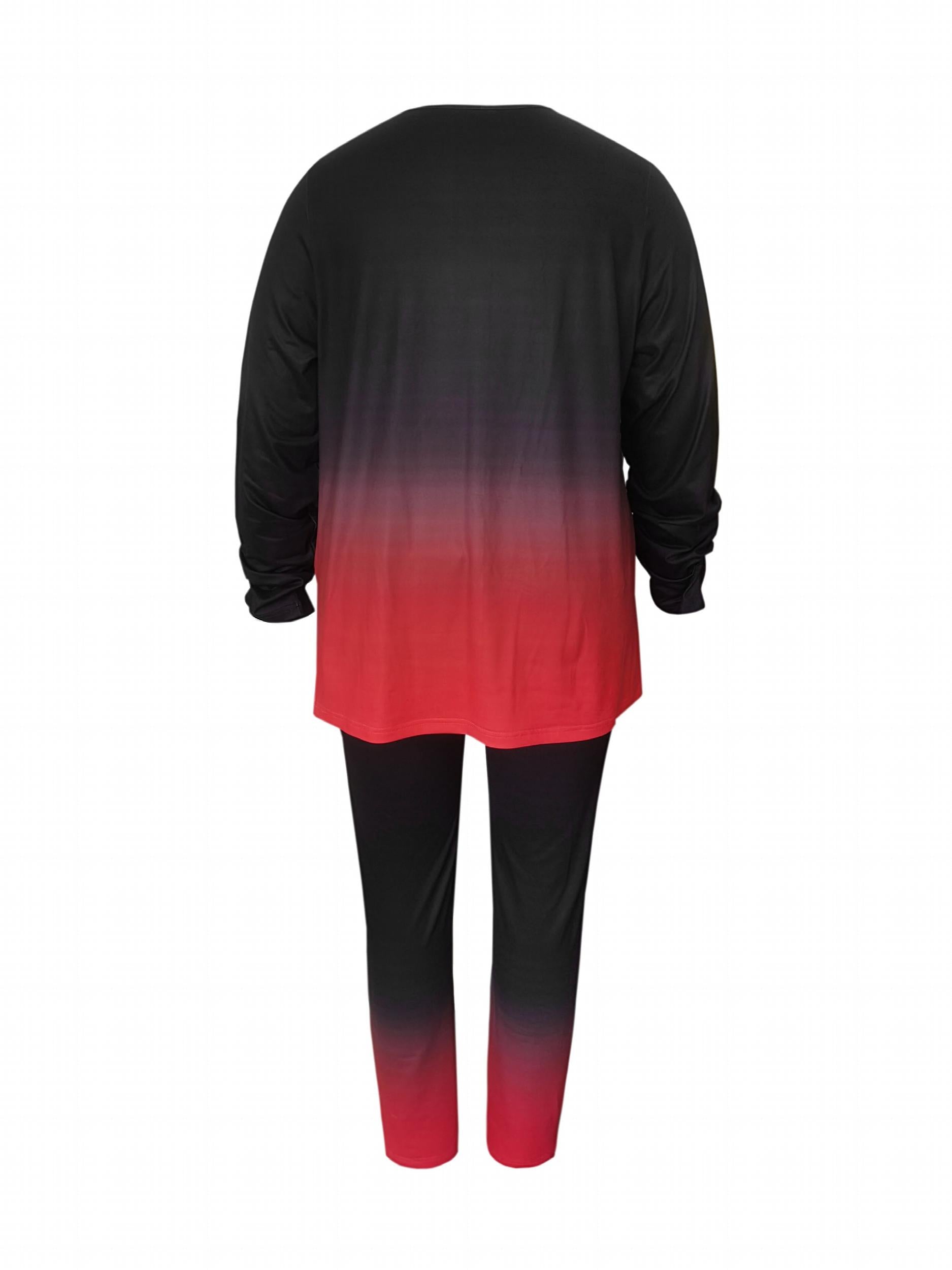 Women's Plus Ombre & Gnomes Print Peplum Top & Leggings Outfit Set