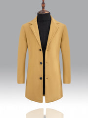 Men's Mid Length Button Up Lapel Coat For Fall Winter Business